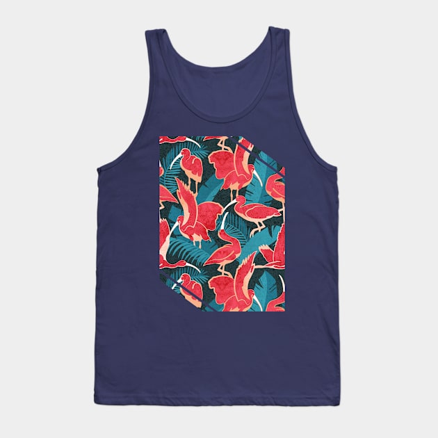 Luxurious Scarlet Ibis // teal vegetation metal rose and red guará large birds Tank Top by SelmaCardoso